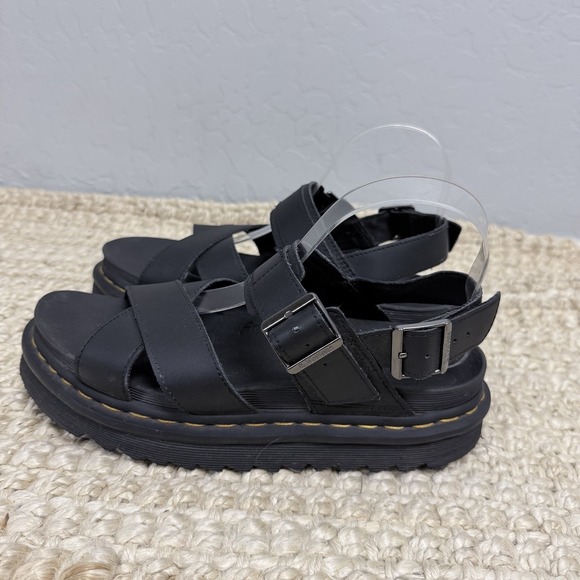 Dr. Martens Voss II Black Hydro Leather Platform Sandals EVA Sole US 9 - Picture 4 of 7